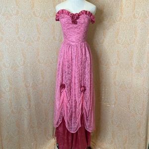 Vintage pink lace and satin floor length gown